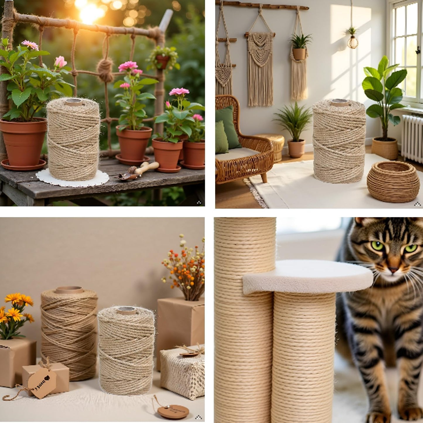 1/6 in (4 mm) X 164 Ft (50 Meters) Jute Garden Twine Rope String for Home Decorating, Cat Scratcher Post Tree, DIY Arts Crafts, Binding, Packing Material