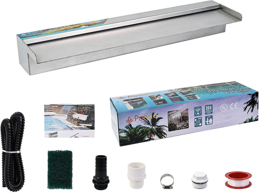 YUDA 24 Inch Water Pool Fountain, 304 Stainless Steel Pool Waterfall with Wider Water Flow Platform, Professional Waterfall Spillway for Sheer Descent Garden Outdoor