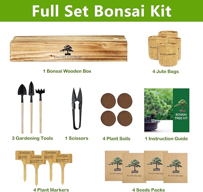 Bonsai Tree Kit, Bonsai Starter Kit with Seeds & Tools, Tree Live Plants Indoor, Gardening Gifts for Women Men Mom Father Plant Lover, Birthday Thanksgiving Christmas Gifts