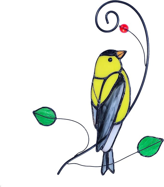Lolitarcrafts Goldfinch Stained Glass Window Hangings Bird Suncathers for Window