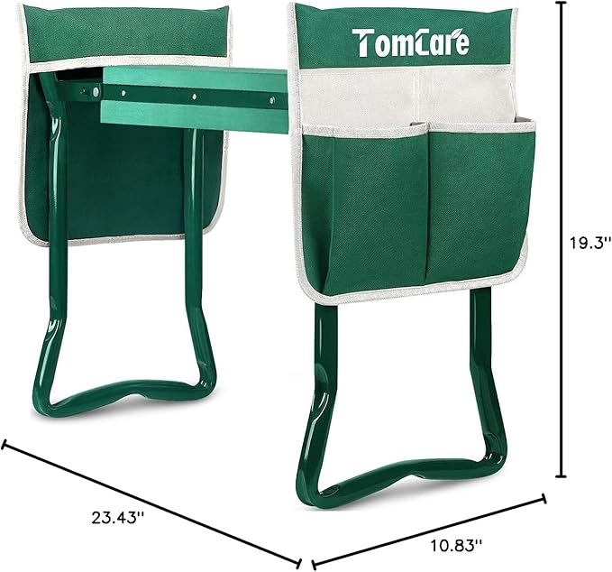TomCare Upgraded Garden Kneeler Seat Widen Soft Kneeling Pad Garden Stools Garden Bench with 2 Large Tool Pouches Outdoor Foldable Gardening Gifts for Women Men Gardeners, Green