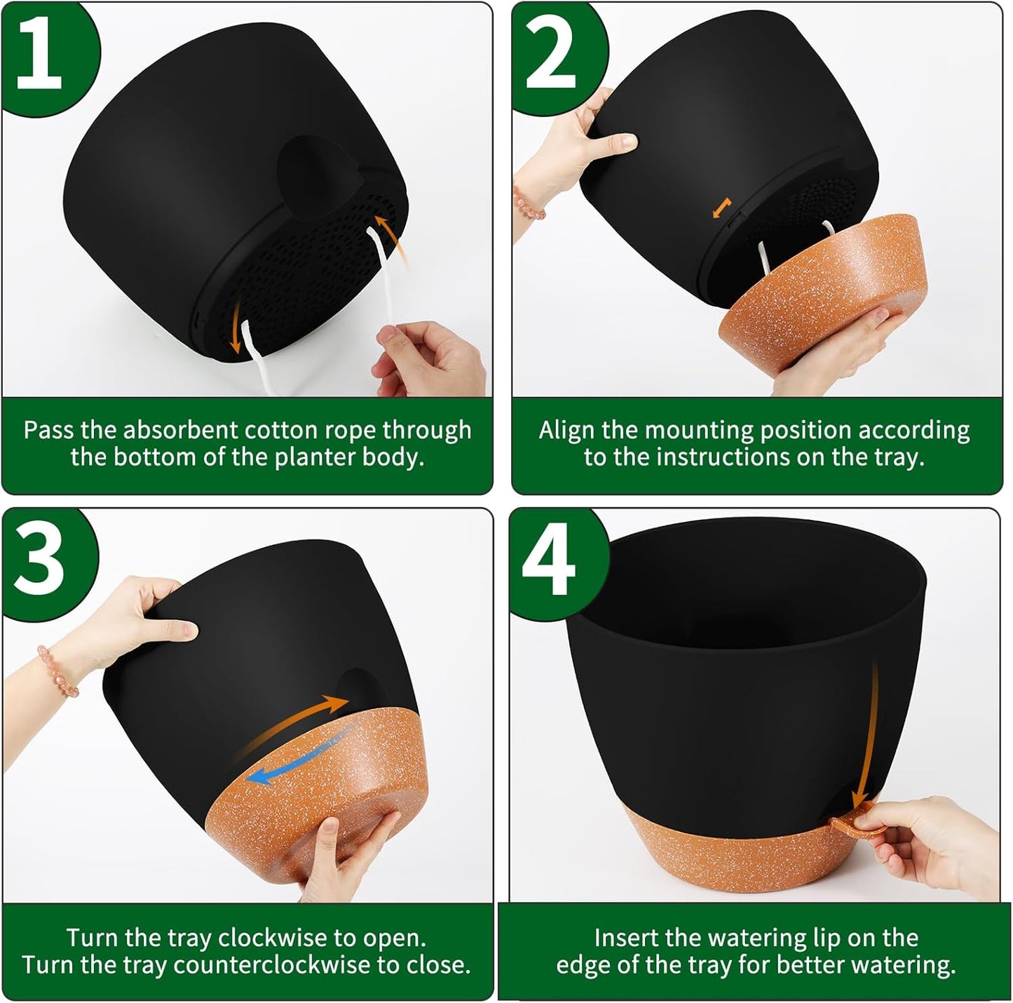 GARDIFE 12 inch planters, Plant Pots,Self Watering Pots, 2 Pack Large Plastic Flower pots with Deep Reservior and High Drainage Holes for Indoor Outdoor Plants and Flowers, Black