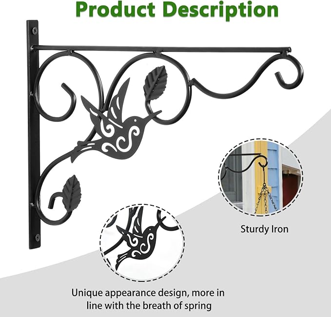 Hanging Plants Bracket, 2 Pack 12 inch Wall Planter Hook with Iron Screws Included, Decorative Plant Hanger for Bird Feeders, Wind Chimes Indoor, Flower Pot, Lantern, Outdoor Indoor Patio Decor