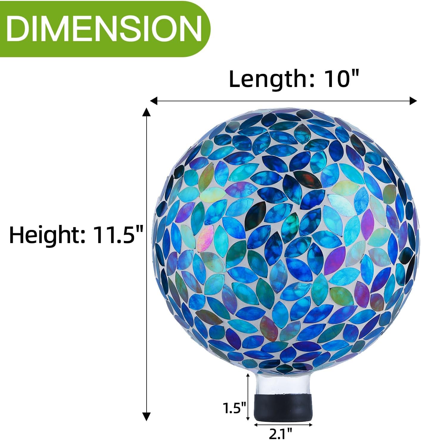 VOREEN 10-Inch Gazing Ball Glass Mosaic Gazing Globe, Handmade Outdoor Reflective Ball Yard Decoration for Homes, Patio, Lawn and Gardens, Gift for Mom Wife Friend, Blue and Amber