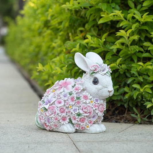 Rabbit Statue Outdoor Statues Bunny Figurines Garden Decor Resin Easter Decorations Bunnies Gifts Home House Kitchen Figurine Patio Lawn Yard Art Housewarming Funny Decoration (8inch)
