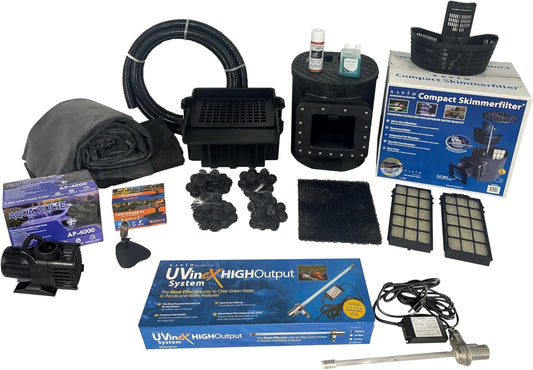 HALF OFF PONDS Savio Select 4,000 GPH Submersible Pump Pond Kit with 15' x 15' EPDM Rubber Pond Liner, UV Clarifier for Water Garden & Koi Pond