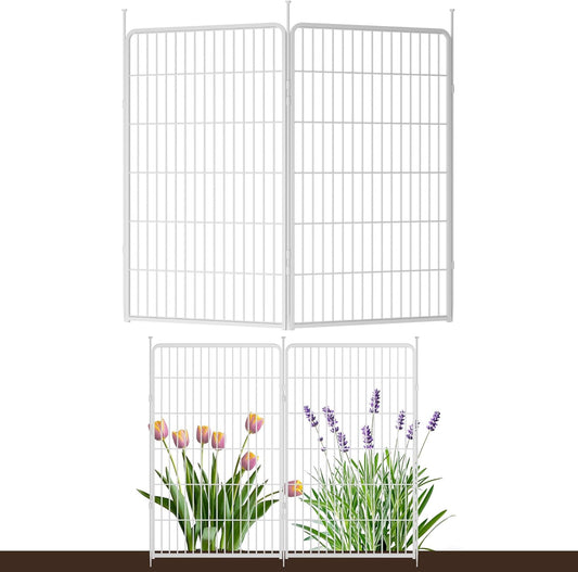 Doorless Garden Fence 45 in(H) x 4.5 ft(L) 2 Panels, Heavy Duty Metal Animal Barrier Fence, No Dig Fence for Dogs, Rabbit Fence for Garden, White