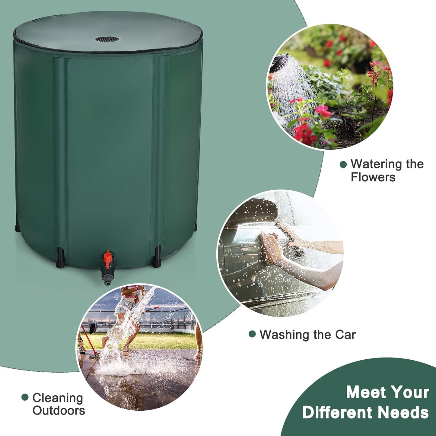 Happygrill 53 Gallon Collapsible Rain Barrel, PVC Rain Water Collection Barrel with Spigot Water Storage Container & Top Mesh, Portable Rain Barrels to Collect Rainwater from Gutter for Garden Lawn