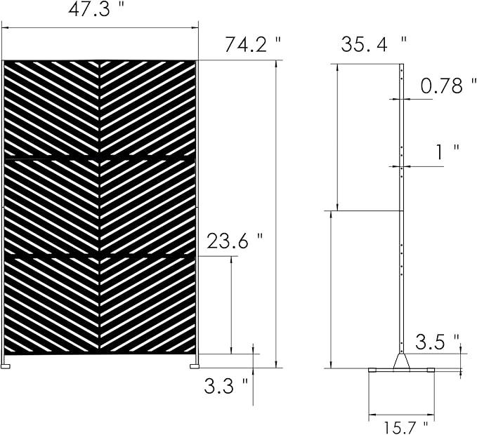 Kozyard Metal Privacy Screen 74" H x 47.2" W Decorative Outdoor Divider with Stand Panels Freestanding Screen Set for Deck Patio Balcony Garden Outdoor&Indoor(Black/Chevron)