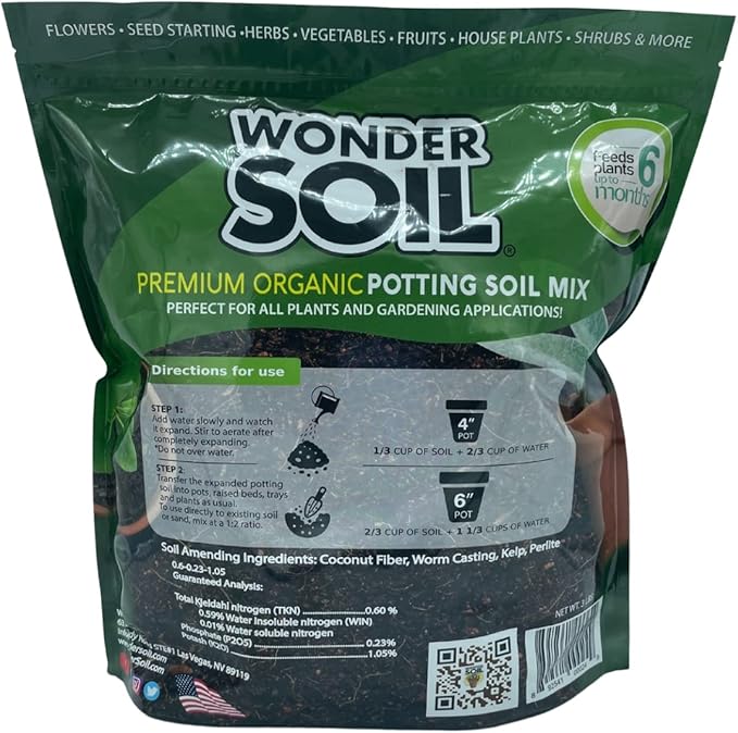WONDER SOIL Organic Potting Soil | Ready to Plant Coco Coir Fully Loaded with Nutrients | 3 LBS Bag Expands to 12 Quarts of Indoor Outdoor Soil for Gardens & Plants | Incl Worm Castings, Perlite