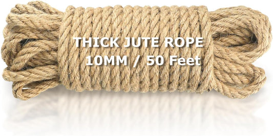 Vanhench Jute String Rope 10mm X 50 Feet, Heavy Duty and Thick Twine Rope for Crafts Projects, Gardening, Bundling, Cat Scratcher Scratching Post Tree Gift Wrapping Arts & Crafts Christmas Decoration