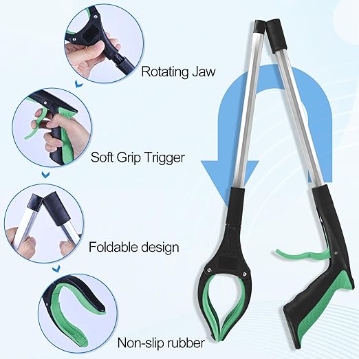 6 Pack 32 Inch Commercial Trash Grabber for Elderly Assist, Heavy Duty Lightweight Reacher with Ergonomic Handle & Non-Slip Grip, Multi-Use Outdoor Home Garden Cleanup Mobility Aid ToolGreen)