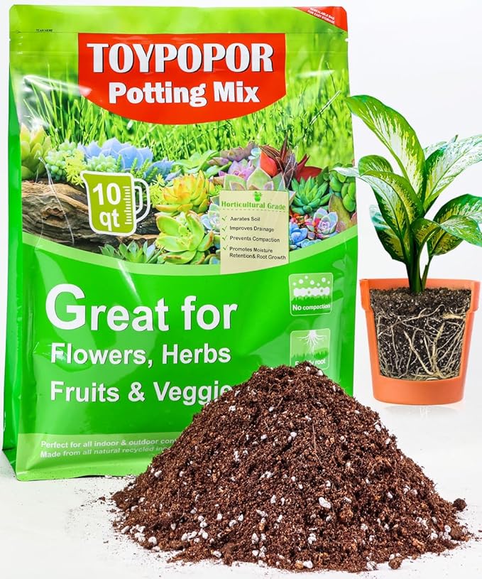 TOYPOPOR Potting Soil for All Indoor Houseplants, (10qt) Contains Perlite, Peat Moss, Coco Coir, Rice Charcoal, Well Draining Potting Mix Light, Aerated Texture for Healthy Plant Roots, Fast Growth