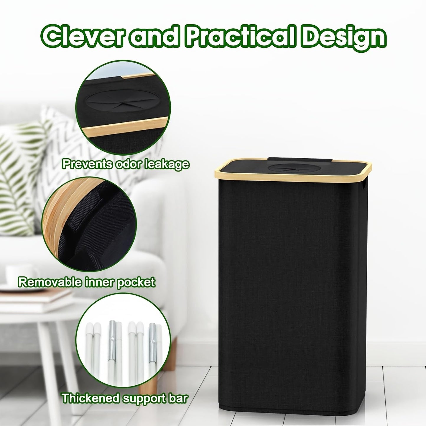 Garbage Bin Kitchen,Kitchen Trash Can with Lid, Detachable and Reusable Inner Bag,Large 26-Gallon 100-Liter Capacity, Suitable for Bottles, Cans, and Glass，Black