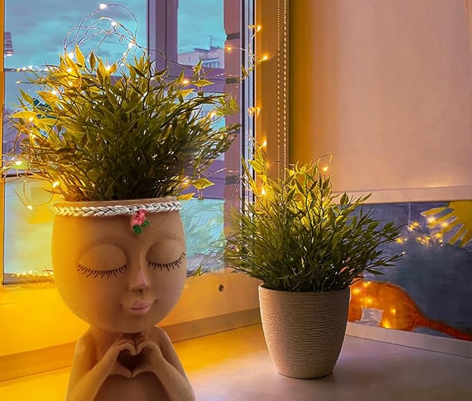 Meltset Face Planters Pots Head Unique Face Flower Pot Head Planter for Indoor Plants Cute Small Succulent Pots Indoor Plant Pot with Drainage,Great Gift (Brown Lady)