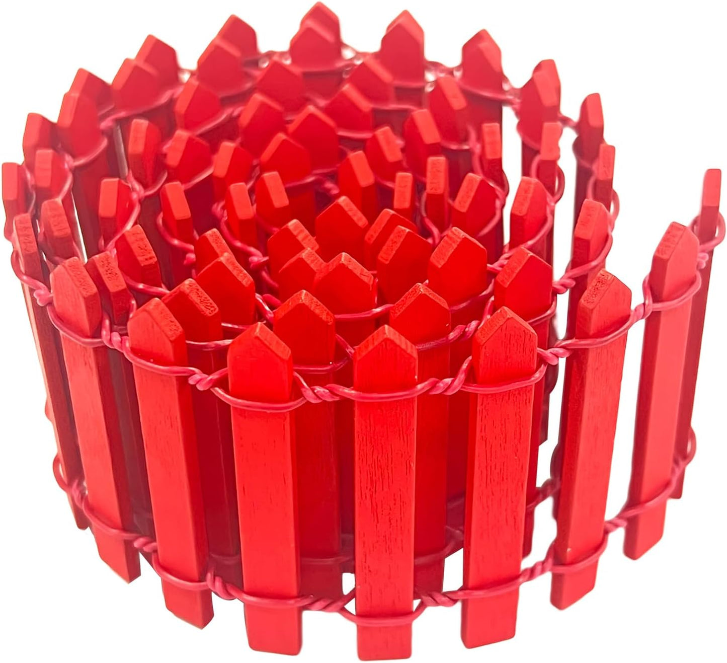 35 Inches Mini Fairy Garden Fence DIY Christmas Small Wood Decorative Picket Fence Micro Landscape Miniature Ornaments for Dollhouse, Crafts, Diorama Project, Plant Pot, Red