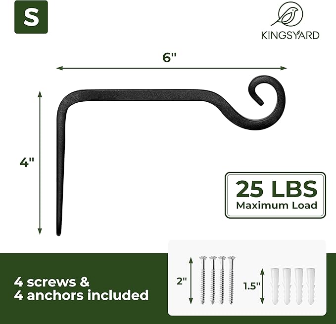 Kingsyard 2-Pack Wall Plant Hanger Outdoor - Heavy Duty Metal Hanging Bracket Hooks for Hanging Plant Bird Feeders Lanterns Wind Chimes Outdoor & Indoor, 6-Inch/Black