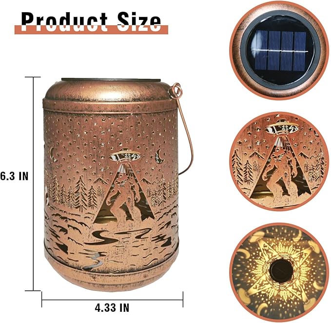 Bigfoot Solar Lanterns Outdoor Waterproof Hanging Lights UFO Sasquatch Gifts for Men Women Metal Decorative LED Lanterns for Yard Patio Lawn Tabletop Pathway Landscape Garden Decor 1 Pack