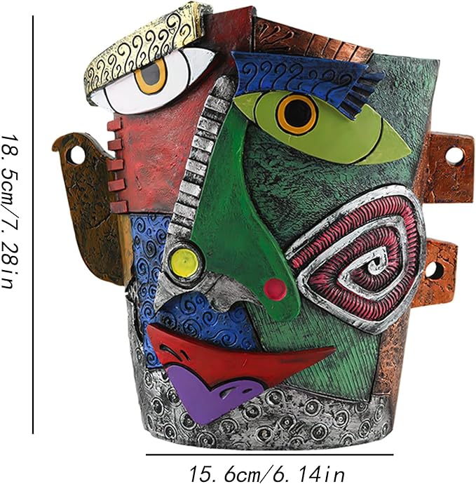 Picasso Flower Pot Colorful Face Art Abstract Resin Flower Pot Unique Face Flower Pot Head Planter for Indoor Outdoor Plants Patio Home Art Decoration (Frown)