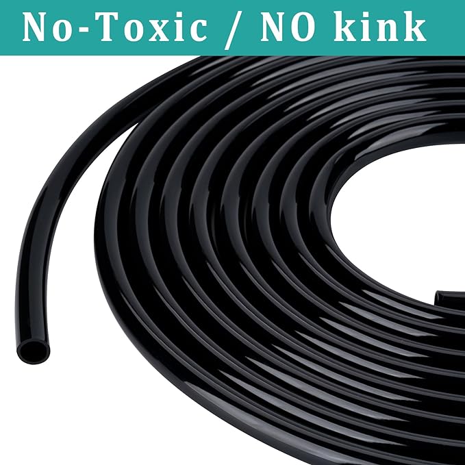 1" id - 50ft Black Vinyl Tubing Flexible PVC Tube Hybrid Hose Transfer Water Fuel Gas for Pond Fountain Garden Waterfall, Durable and Safe, with 2 Hose Clamps