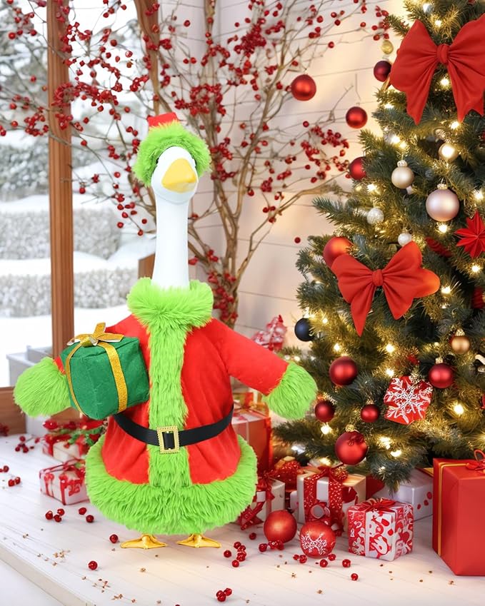 Christmas Porch Goose Outfits - Green Santa Claus Custome for 23 inch Porch Goose, Christmas Outdoor Decor for Lawn, Yard & Garden