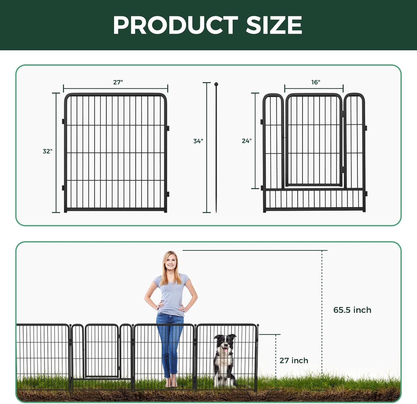 FXW Garden Fence Outdoor for The Yard – 32in(H) x 54.7ft(L) Heavy Duty Metal Animal Barrier for Dog and Rabbit, Decorative Dog Fence, 24 Panels, Black