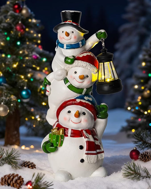 Christmas Snowman Decor with Solar Lantern, Outdoor Indoor Xmas Decoration,Outdoor Patio Lawn Yard Balcony Garden Home Decor Birthday Gifts for Women Mom Grandma