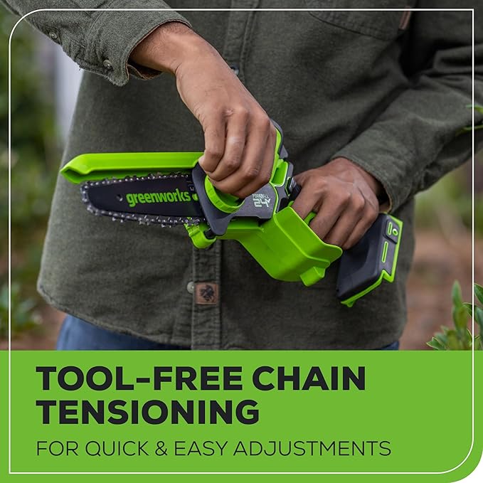 Greenworks 24V 6" Mini Chainsaw Cordless , Small Cordless Handheld Saw, 2.0Ah Battery and Charger Included, for Tree Trimming and Pruning