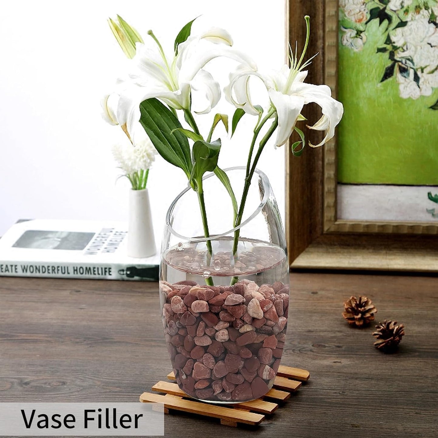 2 lbs Succulent and Cactus Pebbles Gravel, 3/8 Inch Decorative Red River Rocks for Plants Indoor, Vases, Terrarium, Potted Top Dressing and Outdoor Decorative Stones