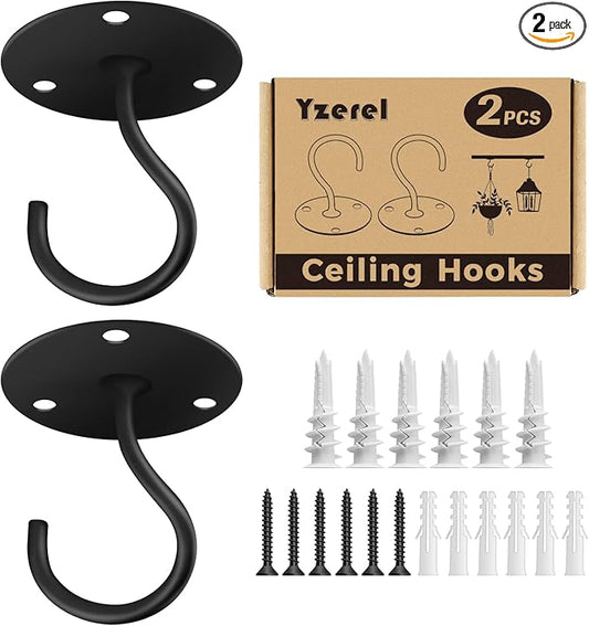 Ceiling Hooks for Hanging Plants - Metal Plant Bracket Iron Wall Mount Lanterns Hangers for Hanging Bird Feeders, Lanterns, Wind Chimes, Planters, Outdoor Decoration Hooks (Black)