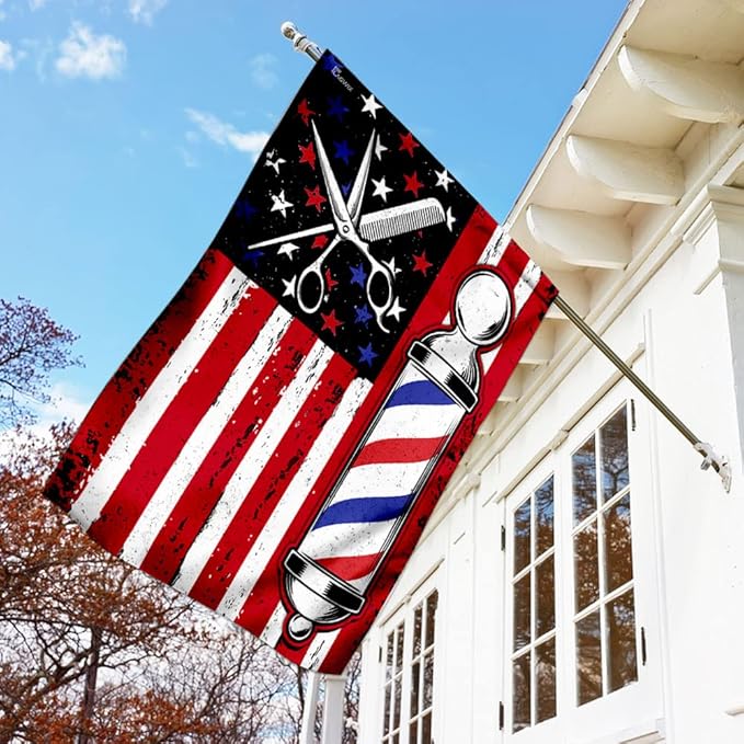 FLAGWIX American Flags, Barber Flag - 4th of July, Independence Day Decorations for Inside, Outside, Garden Flag (11.5" x 17.5") - USA House Garden Flags Premium Polyester, Decorative Outdoor Flags