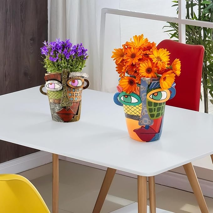 Picasso Brutalist Abstract Beauty Face Flower Pot, Head Planter for Indoor Plants, Funny Abstract Planters (Black)