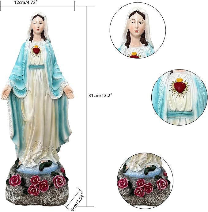Solar Outdoor Garden Lights Religious Series-Virgin Mary Statue,Blessed Virgin Mary Mother Figure with Solar Flower Ligths,Home/Garden Decor, Religious Gift to Women/Mom(11.81" H)