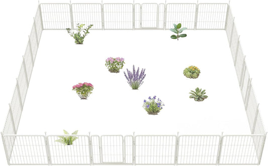 FXW Garden Fence Outdoor for The Yard – 24in(H) x 45.6ft(L) Heavy Duty Metal Animal Barrier for Dog and Rabbit, Decorative Dog Fence, 24 Panels, White