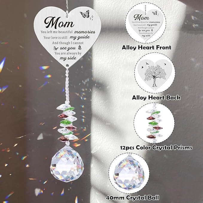 Memorial Gifts for Loss of Mom, Sympathy Gifts for Loss of Mom, Mom in Heaven Memorial Crystal Suncatcher for Window Home Decor (Mom)