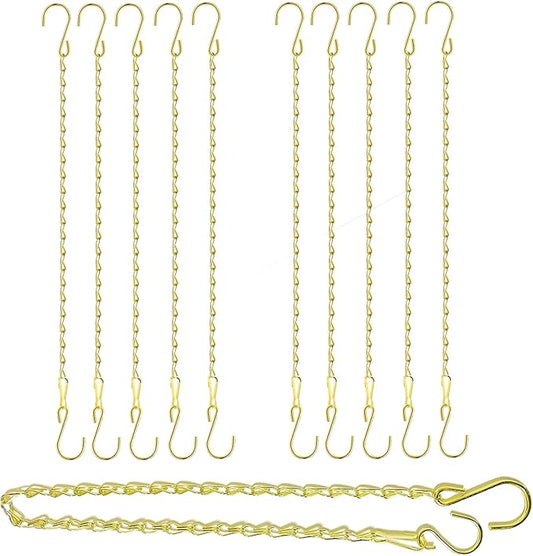 RIFNY Gold Hanging Chains with Hooks, 10 Pieces 24 Inch Chain for Hanging Bird Feeders Planters Baskets Billboards Lanterns Wind Chimes Ornaments Outdoor/Indoor Use (24 inch 10pcs)