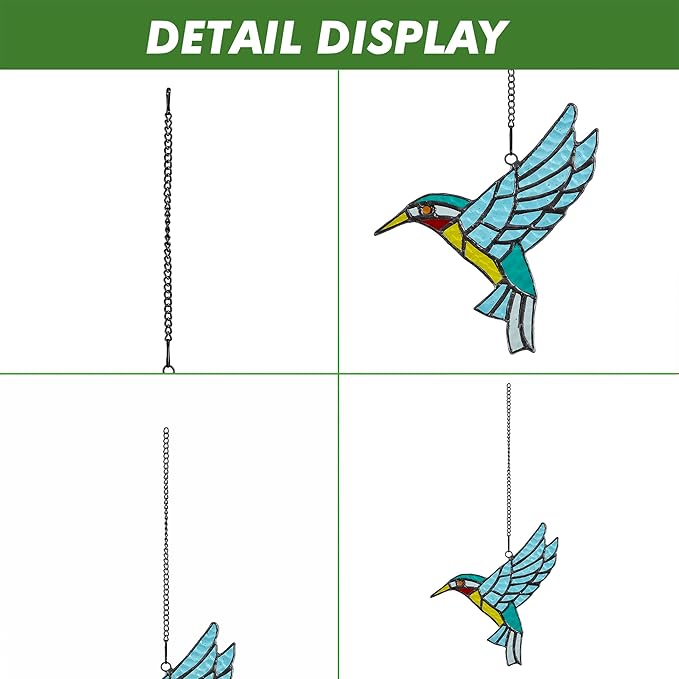 Stained Glass Hummingbird,Stained Glass Window Hanging, Flying Male Hummingbird suncatcher for Windows Doors Room Home, Hummingbird Deco, Gift for Mom, Father, and Nature Lovers.