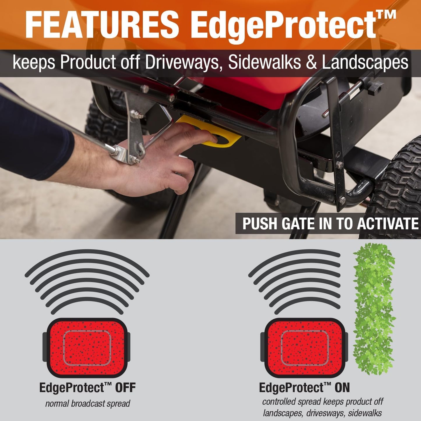 Buyers Products 3039632R Grounds Keeper Commercial All Season Walk Behind Push Spreader, 100lb Capacity, For Seed, Fertilizer, Salt & Snow Melt, Included Grate & Cover With Enclosed Gearbox