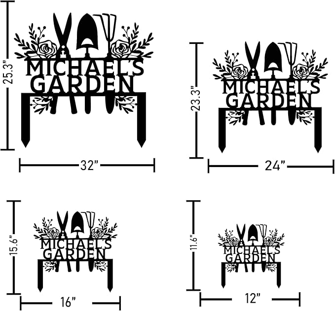 Custom Metal Garden Tools Sign with Stakes, Personalized Garden Name Sign, Yard Art, Patio Decorations, New Home Gift, Garden Decorative, Gardening Tools Sign for Outdoor, Large Housewarming Gift