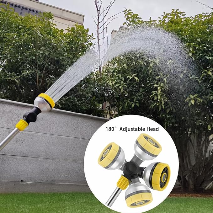 17.5" Gardening Watering Wand | 8 Spray Patterns & Thumb-Controlled Switch | 180° Rotating Long Nozzle| for Plants, Hanging Baskets and Shrubs, Pet Bathing, Wall Washing-Yellow