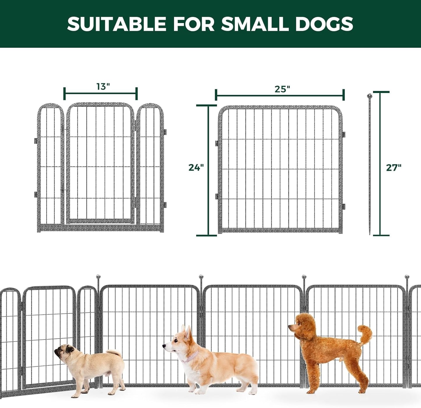 FXW Garden Fence Outdoor for The Yard – 24in(H) x 88.8ft(L) Heavy Duty Metal Animal Barrier for Dog and Rabbit, Decorative Dog Fence, 48 Panels, Silver