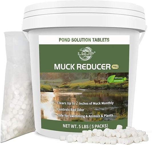 Muck Reducer - 5LB Natural Sludge Solution Tablets for Ponds & Lakes, Away Muck & Odor Control, Safe for Aquatic Life, Wildlife & Recreation, Treats Up to 30,000 Sq Ft