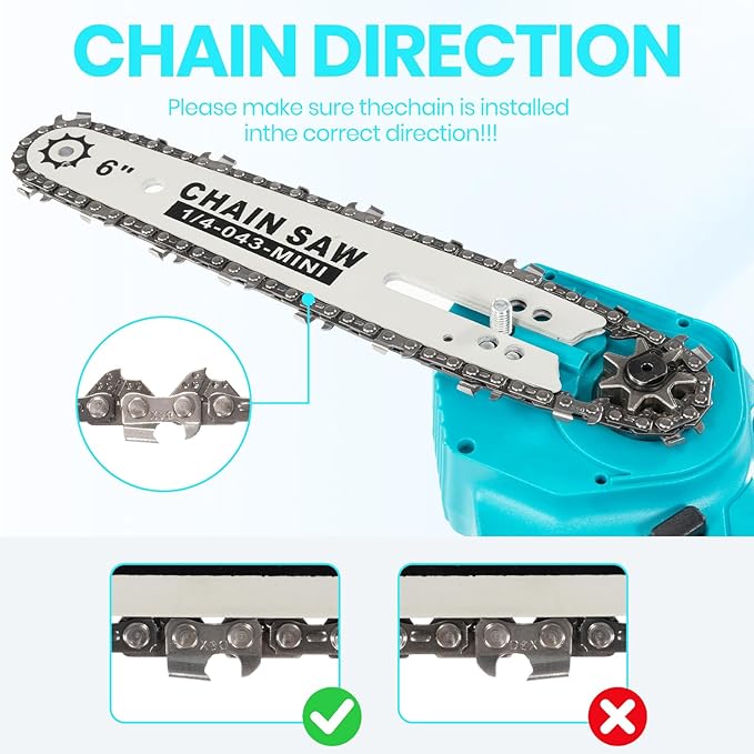 6 IN Chainsaw Chains, Chainsaw Blades 4 Pieces - 1/4" LP Pitch, .043" Gauge, 37 Drive Links, Replacement Chainsaw Chain Accessories for All 6 IN Cordless Electric Mini Chainsaws