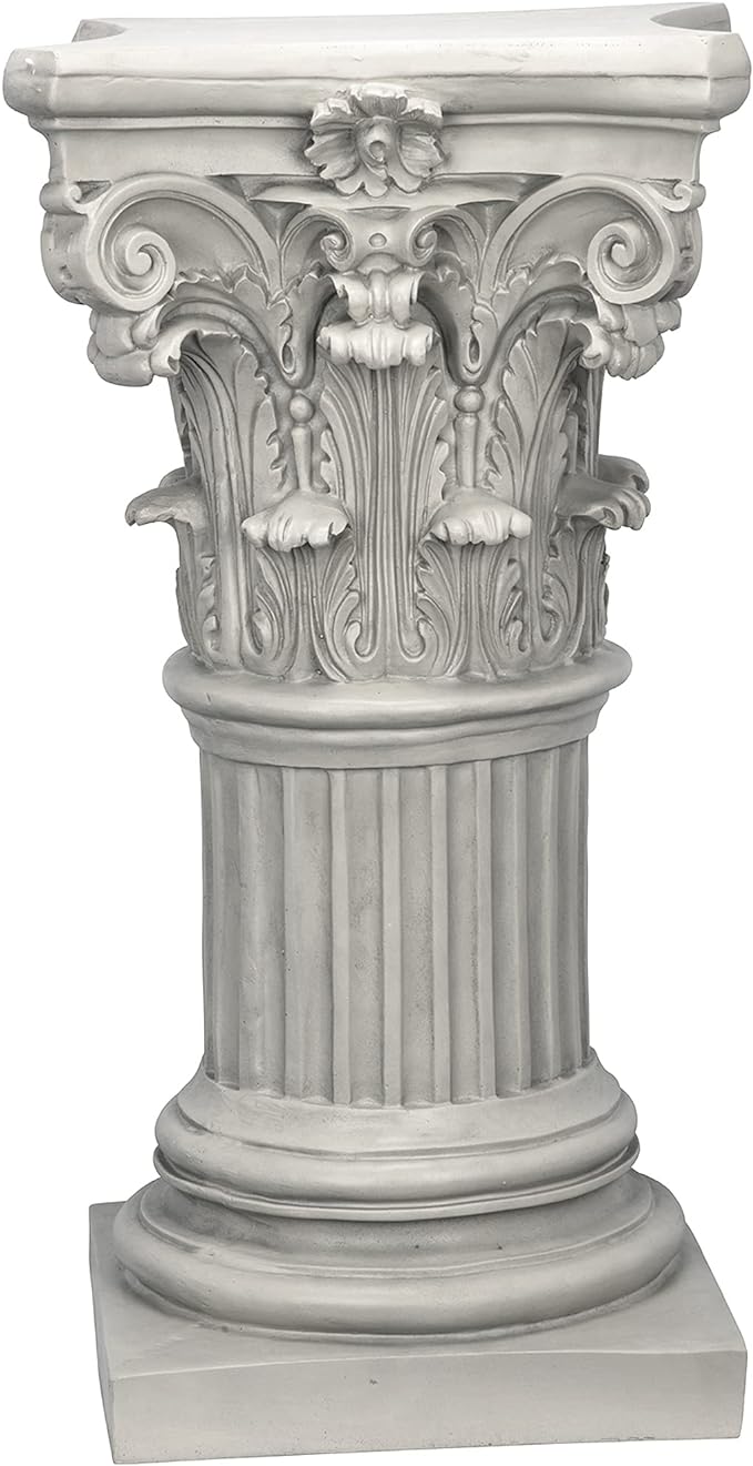 Design Toscano Corinthian Pedestal Column Plant Stand, Medium 29 Inch Tall, Cast Stone Resin, Antique Stone Finish