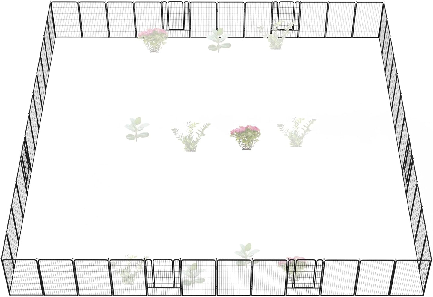 FXW Garden Fence Outdoor for The Yard – 45in(H) x 109.4ft(L) Heavy Duty Metal Animal Barrier for Dog and Rabbit, Decorative Dog Fence, 48 Panels, Black