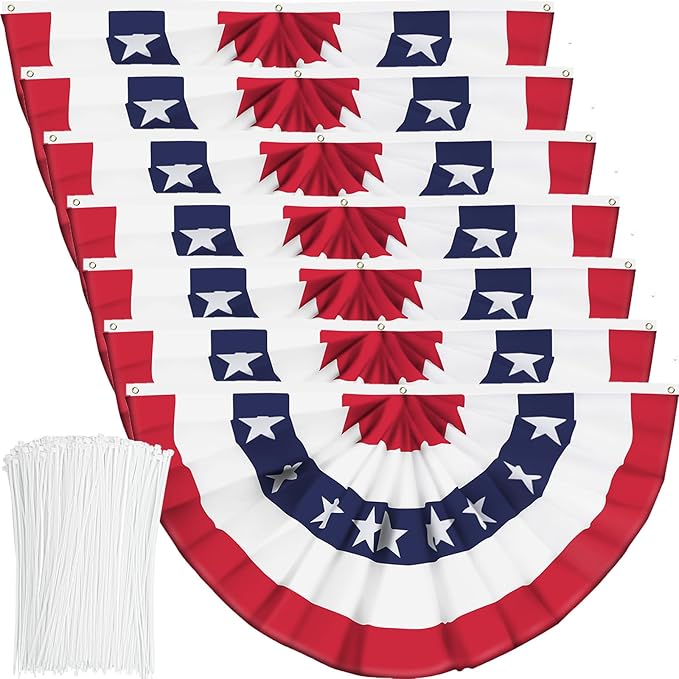 USA Pleated Fan Flag American US Bunting Flag Patriotic Half Fan Banner Flag with Canvas Header and Brass Grommets for 4th of July Memorial Day Indoor Outdoor Decoration (7, 1.5x3 Feet)