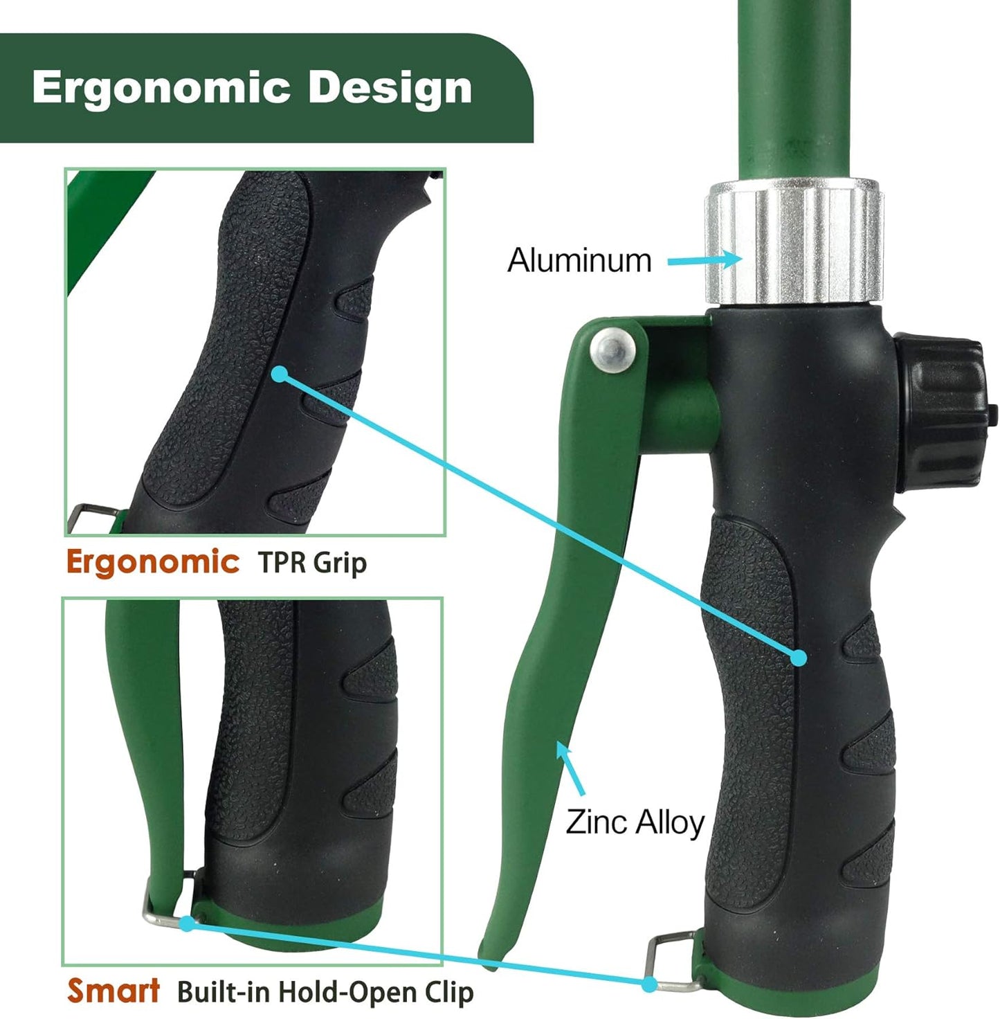 Heavy Duty 28 Inch Watering Wand with Pivoting Head, Adjustable Garden Hose Water Sprayer Wand with Ergonomic Handle, Spray 6 Watering Patterns, Perfect for Watering Seedling Beds, Flowers