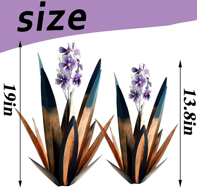 Jesokiibo Tequila Rustic Sculpture DIY Metal Agave Plant Home Decor Rustic Hand Painted Metal Agave Garden Ornaments Outdoor Decor Figurines Home Yard Decorations Stakes Lawn Ornaments (Blue 2PCS)