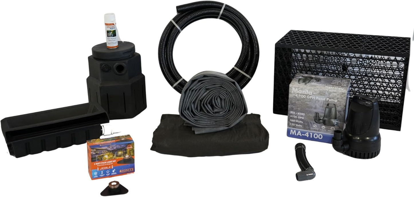 HALF OFF PONDS Pond Free Cascade 4100 Waterfall Kit with MatrixBlox, 10' x 30' EPDM Liner and 4,100 GPH Pump - PMDPB2