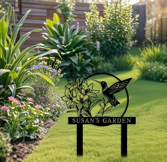 Personalized Metal Flower Garden Sign with Stake,Bird Garden Decor for Outdoor,Patio Yard Decor,Gifts for Gardeners style 11
